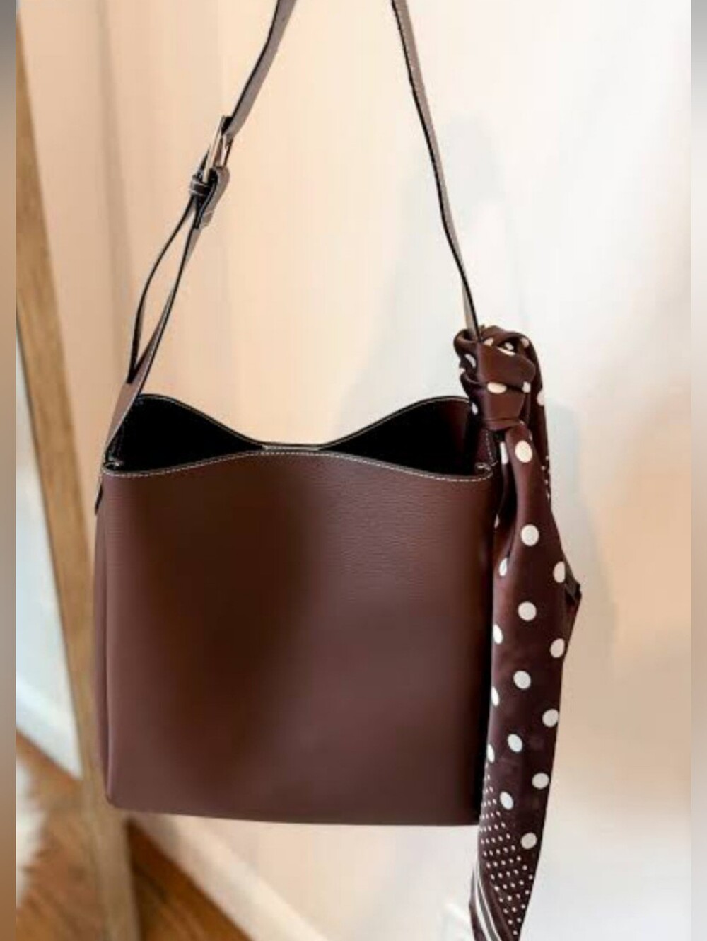 Brown Vegan Leather Shoulder Bag - Classic Women's Tote
